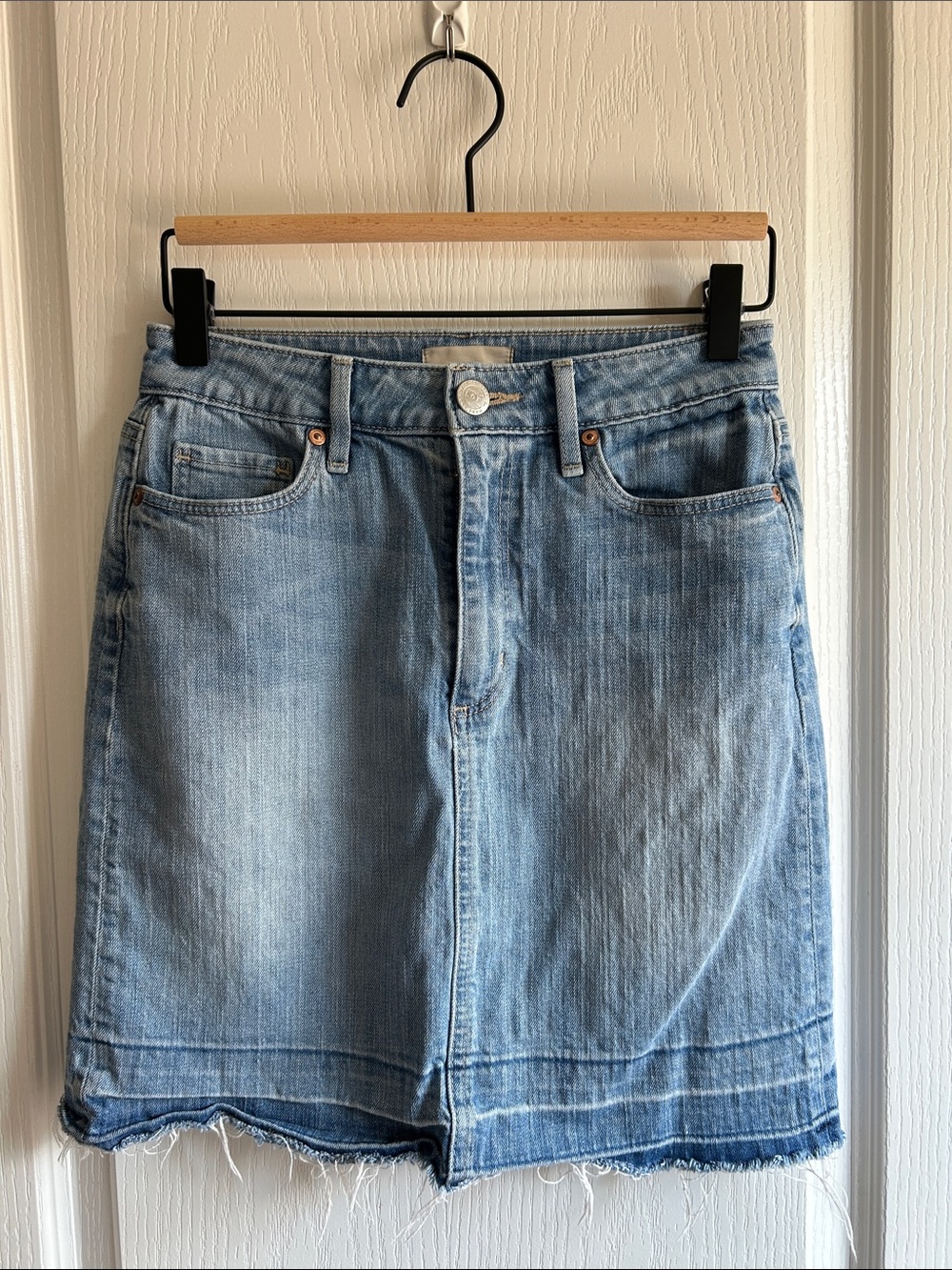 LOFT Light Blue Denim Button-Front Skirt